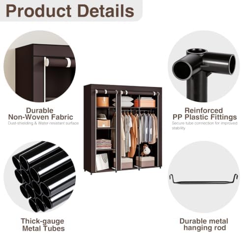 SORCEDAS Portable Closet Wardrobe with Hanging Rods Shelves Clothes Storage - Image 4