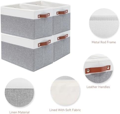 SNWDN 6 Pack Large Collapsible Fabric Storage Baskets with Handles (White/Grey 15''Lx13''Wx13''H) - Image 3