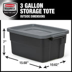 Rubbermaid 6-Pack Heavy Duty Durable 3 GAL Totes for Storage with Snap Lids and Handles, Plastic Storage Bins Stackable Black Gray for Home and Garage (3 GAL - 6 Pack Solid Black and Grey) - Image 2