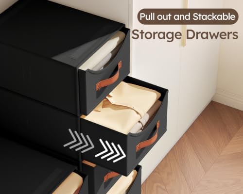 Homsorout Stackable Storage Drawers - Collapsible Storage Bins with Drawers, 4 Pack Closet Shelf Organizer Basket, Fabric Pull Out Organizer for Bedroom, Living Room, Dorm, Black - Image 4