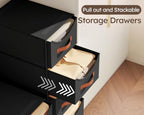 Homsorout Stackable Storage Drawers - Collapsible Storage Bins with Drawers, 4 Pack Closet Shelf Organizer Basket, Fabric Pull Out Organizer for Bedroom, Living Room, Dorm, Black - Image 4