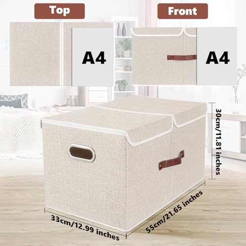 TYEERS Extra Large Collapsible Storage Bins with Lids and Compartments, Washable, Fabric Storage Boxes, 21.7x13x11.8 inches, 3 Pack, Beige - Image 2