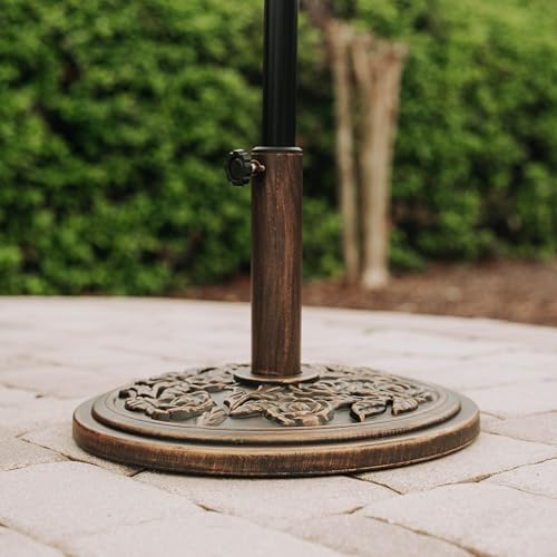 Backyard Expressions 20 lb Patio Umbrella Base Stand, Decorative Rose Medallion Antique Bronze Finish, Fits 1.5–1.9 in Poles w/Adapters, 18 in Round Weighted Outdoor Umbrella Holder for Deck & Table - Image 3