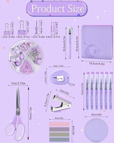Purple Desk Accessories and Organizers with Desk Organizer and 360°Rotating Pen Holder stapler Pen and a Lot of Office Purple Office Supplies Beautifully Presented in a Gift Box - Image 6
