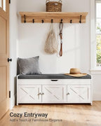 Amada 39.4" Shoe Storage Bench, Entryway Bench with Cushioned Seat, White - Image 4