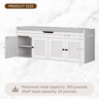 47.2" Storage Bench - Entryway Shoe Bench with 4 Doors and Top Storage Area, Multifunctional Entryway Bench with Lift Top Cushion, Shoe Storage Bench for Bedroom, Living Room, White - Image 2