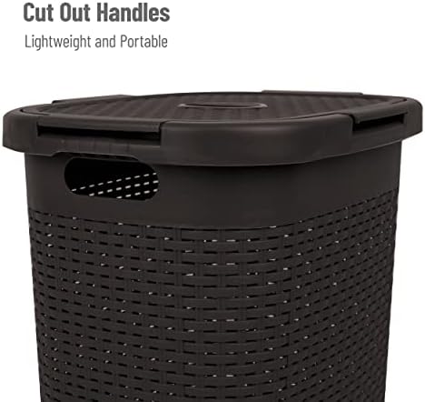 Mind Reader Slim Laundry Hamper with Lid, 60L Tall Clothes Basket, Narrow Tapered Design for Bathrooms, Closets and Laundry Rooms, Plastic, Brown - Image 4