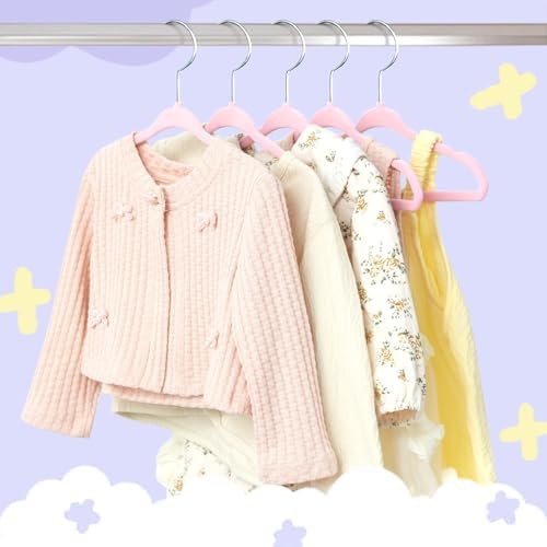 BAGAIL 50 Pack Kids Velvet Hangers 11 Inches Children's Clothes Hangers Non-Slip Baby Hangers for Infant/Toddler (Blush Pink) - Image 7