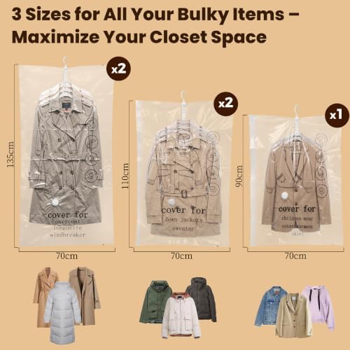 5 Pack Hanging Vacuum Storage Bags for Clothes Space Saver Compression Bags - Image 3