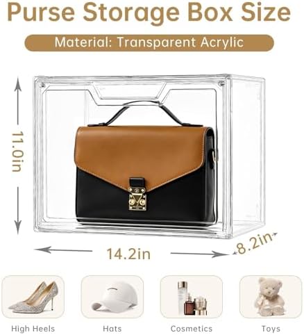 Purse Organizer for Closet,Clear Acrylic Display Case for Handbag Organizer, Purse Storage Box with Magnetic Door, Plastic Storage Bins for Book, Collectibles, Cosmetic (5 Pack) - Image 2