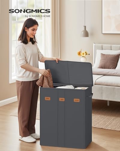 SONGMICS 160L Laundry Hamper, 4-Compartment Laundry Sorter with Lid - Image 2