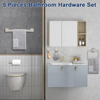 NearMoon 5 Pieces Bathroom Hardware Set 304 Stainless Steel, Square Towel Rack Kit - 16" Towel Rod + Towel Ring + Toilet Paper Holder + 2 Robe Hooks, Wall Mounted Bath Accessories (Chrome Finish) - Image 3