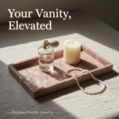 Real Natural Marble Tray 12x8 Inch, Genuine Pink Stone Vanity Organizer for Bathroom, Kitchen Counter & Dresser, Non-Slip Decorative Storage Tray for Perfume, Jewelry, Keys & Coffee Table - Image 4
