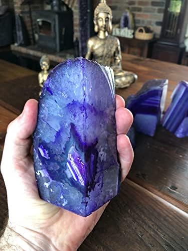 AMOYSTONE Purple Agate Bookends, Small Crystal Book Ends for Bedroom Shelves - Image 4