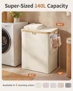 MIZATTO 140L Laundry Hamper with Lid, 2 Section Dirty Laundry Bin - Image 4