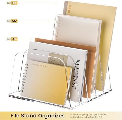YUXUN Desk File Organizer,5-Section Vertical Clear Acrylic Desk Organizer File Holder Mail Sorter Office Organization for Office Home &Classroom（B5） - Image 4