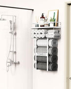 Towel Racks for Bathroom Wall Mounted - Bath Wall Towel Holder Set Above Toilet Storage, Rolled Towel Shelf Organizer for Small Bathroom All White, Wood Vertical Towel Rack for Bathroom Wall Decor - Image 3