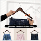Wooden Hangers with Clips 24 PCS Pant Hangers with Clips,Smooth Solid Wooden Pants Hangers,360 Swivel Hooks & Adjustable Clips,for Jeans,Skirt,Suit,Shorts,Scarf.（Walnut） - Image 3