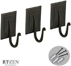 RTZEN Wall Mount Hook Set - Wrought Iron Decorative Rustic Metal Coat Hooks for Hanging - Handcrafted Classic Farmhouse Wall Mounted Black Hooks for Towel Robe or Hat Hanging - 3 Pack - Image 3