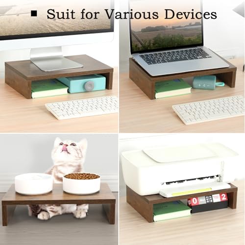 TEAMIX 2-Pack Wood Monitor Riser, Desk Stand for 2 Monitors, Rustic Brown - Image 3
