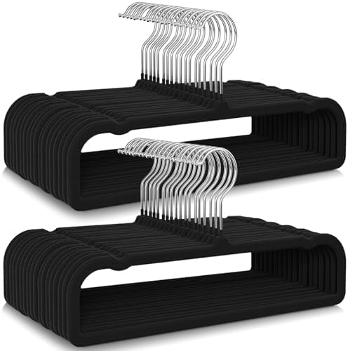 50 Pack Black Velvet Hangers Non Slip, Felt Pants Hangers Thin Space Saving by Besslly