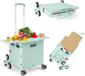 Foldable Utility Cart with Stair Climbing Wheels,Collapsible Rolling Crate with Magnetic Lid Telescopic Cover,Telescoping Handle,360° Rotate Wheel Hand Cart for Teacher Shopping Moving Grocery(Green) by ZIYOULANG