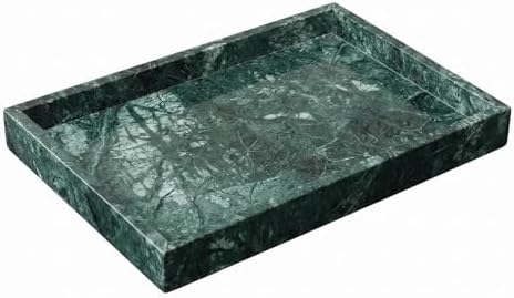 Natural Marble Tray Heavyweight Stone Vanity Tray for Bathroom Countertop, Coffee Table & Dresser - Handcrafted Rectangular Organizer (Green X, 12" x 8" x 1.2") by AUSAULAC
