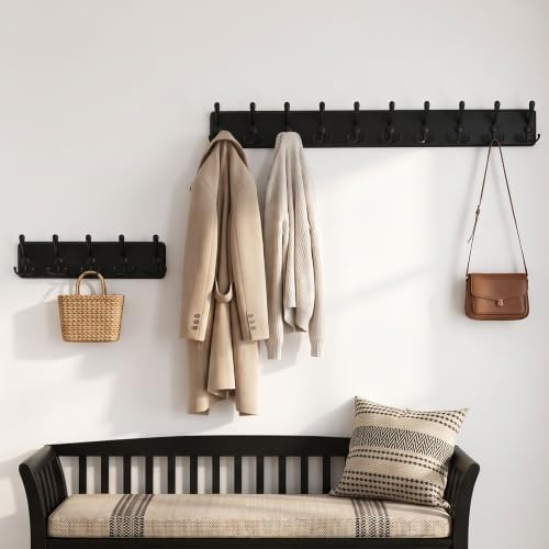 WEBI Coat Rack Wall Mount,Coat Hooks Wall Mounted Rustic,16" Hole to Hole,Large Coat Hanger Wall,Wood Hook Rack,5 Triple Hooks for Hanging Coats,Jacket,Clothes,Farmhouse,Black - Image 5