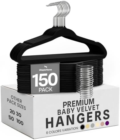 Utopia Home Kids Velvet Hanger 150 Pack – 11" Premium Baby Hangers - Black by UTOPIAHOME