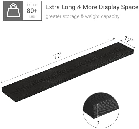 Vivelove Deep Floating Shelves 72x12” Set of 1, Black - Image 3