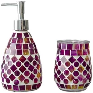 ELEGANTZ Bathroom Accessory Set – Mosaic Bathroom Accessories Set with Glass Soap Dispenser and Toothbrush Holder – Decorative Bathroom Accessories Countertop for Modern Bathroom Decor - Image 3