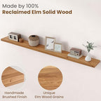 Floating Shelves for Wall Decor, 8" Deep Rustic Solid Elm Wood Floating Shelves Wall Mounted, Wall Shelves with Invisible Bracket for Living Room Bathroom Bedroom Kitchen, 72 Inch Set of 1, Natural - Image 3