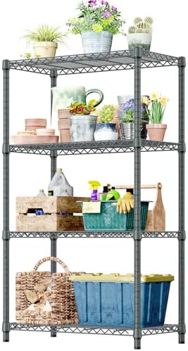 IZEUK 4-Tier Outdoor Metal Storage Shelving Unit, Heavy Duty Wire Rack Organizer with Rust-Resistant and Corrosion-Proof Coating (Grey, 17.7" D x 35.43" W x 59" H) by IZEUK