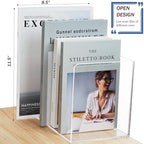 Clear Acrylic Magazine File Holder, 3 Compartment Vertical Desk File Organizer Rack for Folders, Documents, and Books, No Assembly Required, Non-Slip Base - 8.46 x 7.28 x 6.1 IN - Image 5