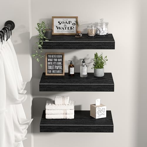 QEEIG 10" Deep Floating Projector Shelves Under TV Shelf (Black, Set of 3) - Image 2