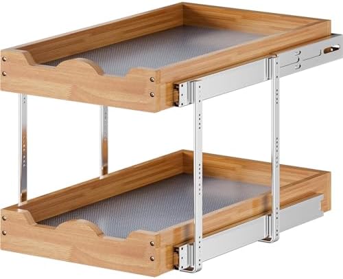 OCG Pull Out Drawers For Cabinets 14"W x 21"D, 2 Tier Heavy-Duty Slide out Wood Drawer Shelf, Pull Out Drawer for Cabinets, Base Cabinet Organization ​for Kitchen, Pantry, Bathroom by OCG