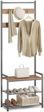 3-in-1 Entryway Coat Rack Hall Tree with Shoe Storage Bench - Brown by Leadpro