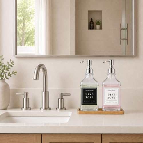 Kitchen Glass Soap Dispenser Set with Tray 2 with Silver Rust Proof Pump - Image 6
