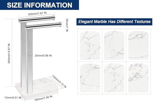 NearMoon Hand Towel Holder with Balanced Marble Base, SUS304 Stainless Steel Stand Towel Ring L Shape Hand Towel Rack Free-Standing Towel Bar for Bathroom Kitchen Countertop (Double Rod, Chrome) - Image 2
