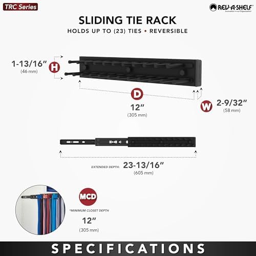 Rev-A-Shelf Sliding Tie & Belt Rack for Closets, Min Opening 2.5" W - Image 6