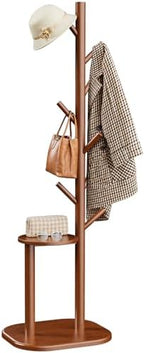Pipishell Solid Wood Freestanding Coat Rack with 8 Hooks & Shelves, Brown by Pipishell