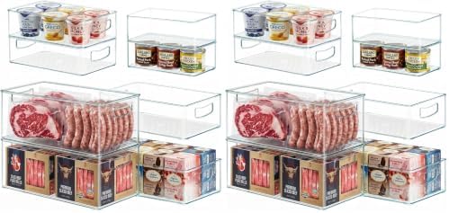 Heyuzb 16 PACK Freezer Organizer Bins Fridge Organizers and Storage Stackable Refrigerator Organizers Bins with Side Handles Clear Storage Bins for Pantry, Under Sink, Kitchen Cabinet by HEYUZB