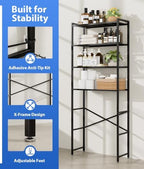 4-Tier Over The Toilet Storage Rack, Bathroom Organizer with One-Piece Metal Mesh Shelves, Over Toilet Shelf with Adjustable Feet & Anti-Tip Kit, Space-Saving Bathroom Storage, Black - Image 3