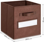 11 Inch Storage Cube,Storage bin,cube storage (Set of 10) Foldable Fabric Cube Storage Bins with 10 Labels Window Cards & a Pen,Baskets Containers for Shelves,Closet Organizers Box,Brown - Image 3