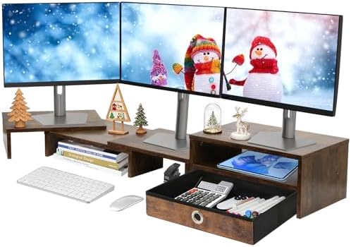 Monitor Riser for 3 Monitors, Angle Adjustable Monitor Stand with Drawer by CareDear