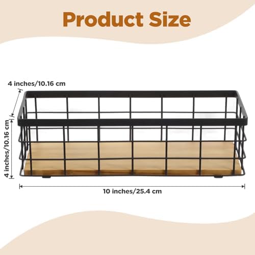 Set of 2 Small Wire Baskets, Narrow Black Metal Storage Bins for Bathroom Counter & Kitchen, Farmhouse Rustic Organizer Trays for Pantry, Office, RV, Countertop Decoration - Image 2