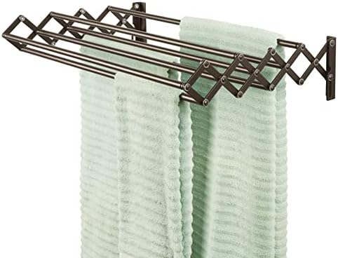 mDesign Steel Wall Mount Accordion Expandable Retractable Clothes Air Drying Rack - 8 Bars for Hanging Garments - Mounted Organizer for Laundry/Utility Room, Bathroom, Garage, Bardo Collection, Bronze by mDesign