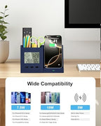 Desk Organizer with Wireless Charger, Digital Clock, Thermometer & Hygrometer - Multi-Functional Pencil Holder, Office Desk Accessories Storage Caddy for Home, Office, Men, Women (Battery Included) - Image 6
