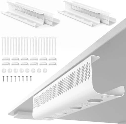 KHAMAL Cable Management Under Desk 52PCS - Cable Management Tray Kit Ventilated Hexagonal Design with Cable Clips, Wire Ties, Cord Holder & Screws for Office, Home - 4 White Sets by Unknown