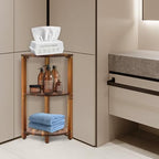 IBosins Corner Shower Caddy Standing 3-Tier Wood Shelf Bathroom Organizer - Image 5